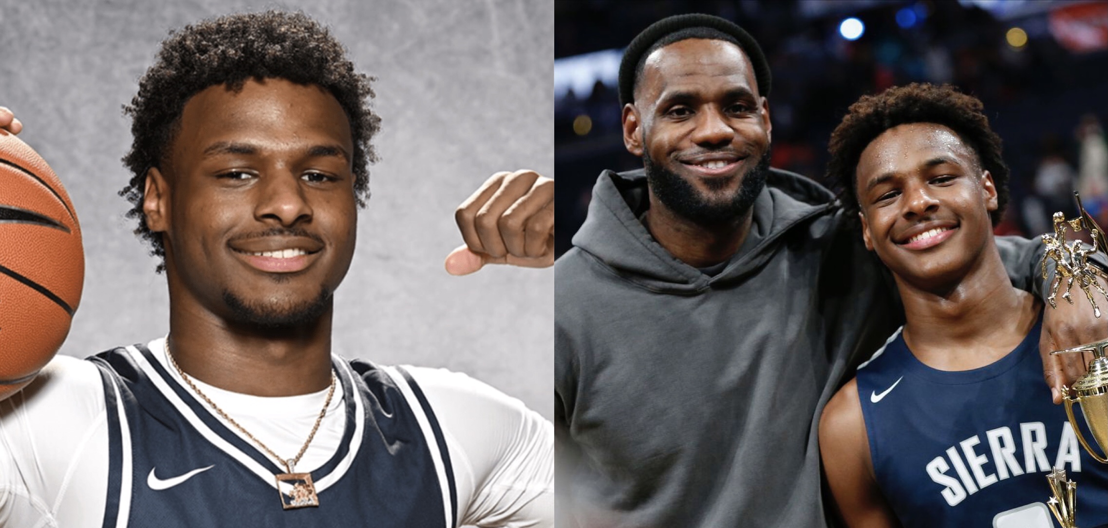 A photo collage of Bronny James and his father LeBron PHOTO/Getty Images